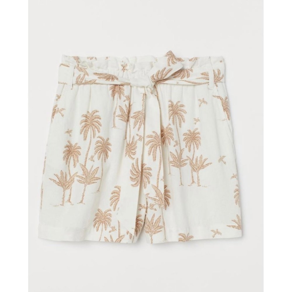 H&M Linen-blend Paper-bag palm tree Shorts NWT 4
